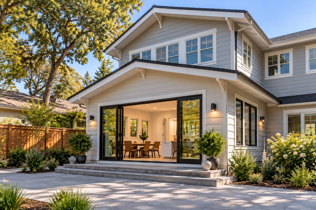 House with a glass opening to the yard