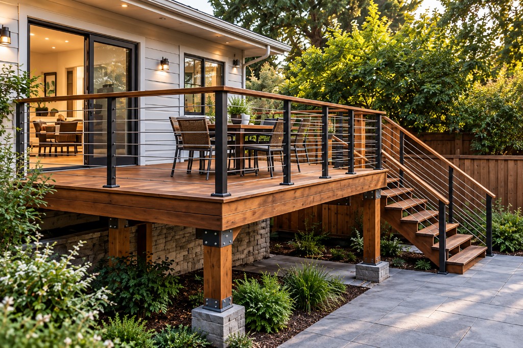 Wood deck with cable railing